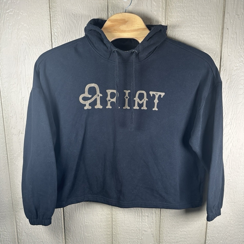 Ariat Essential Hoodie Womens Sz XXL Black W/Brown Logo Cropped Boxy Sweatshirt